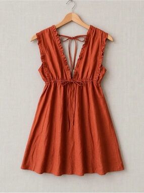 Cleobella Rust V-Neck Tie-Back Mini Dress